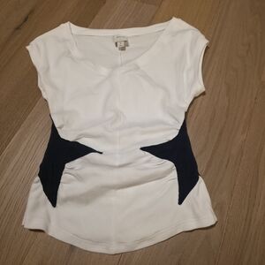 Anthropologie White and Navy Short Sleeve Top